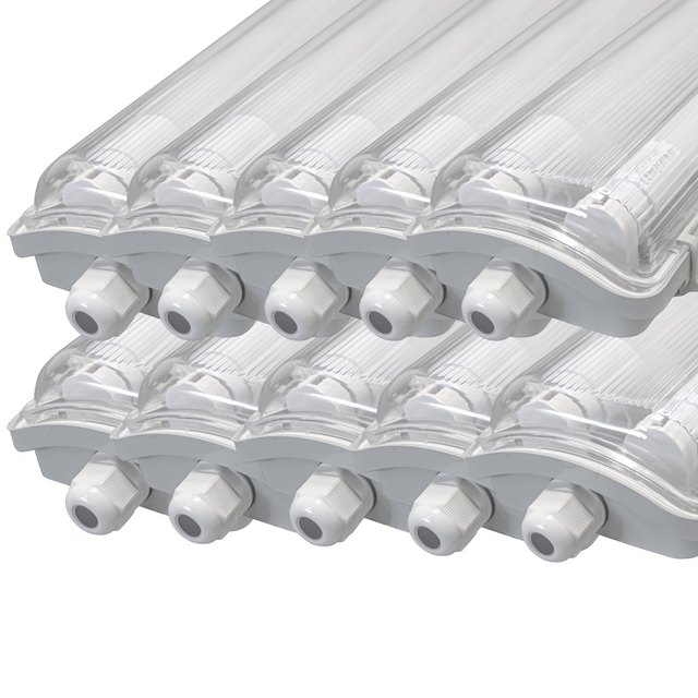 10er Pack LED Wannenleuchte 120cm, inkl 2x18W LED-Röhren T8, 4000K, IP65, IK08.