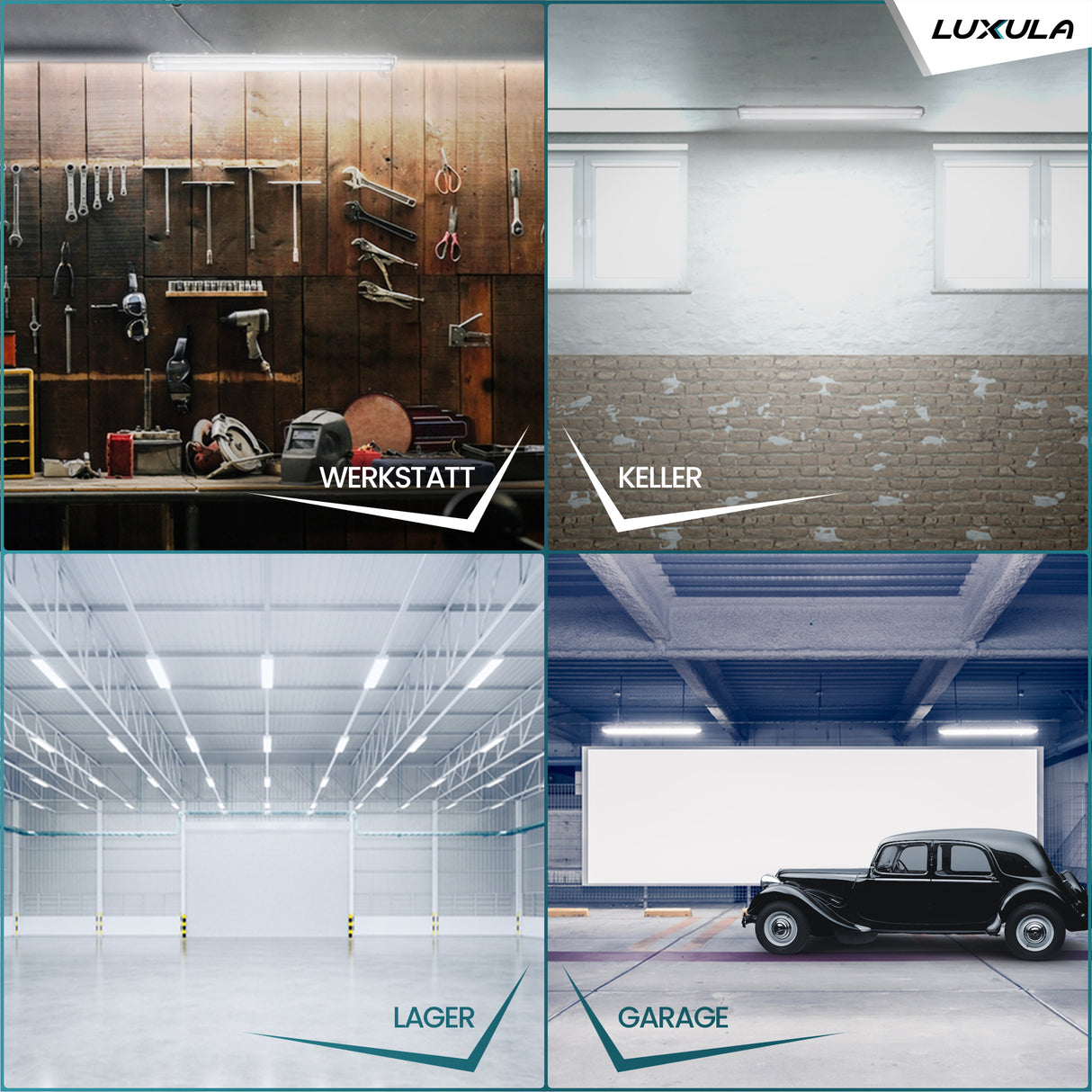 4er Pack LED Wannenleuchte 120cm, inkl 2x18W LED-Röhren T8, 4000K, IP65, IK08.