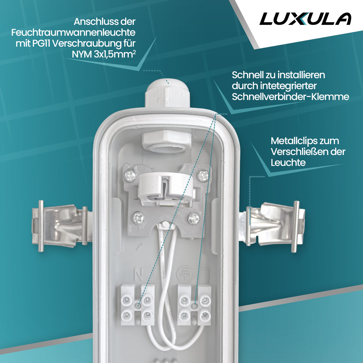 LED Wannenleuchte mit 1x 22W LED-Röhren T8, 150cm, 4000K, IP65, IK08.