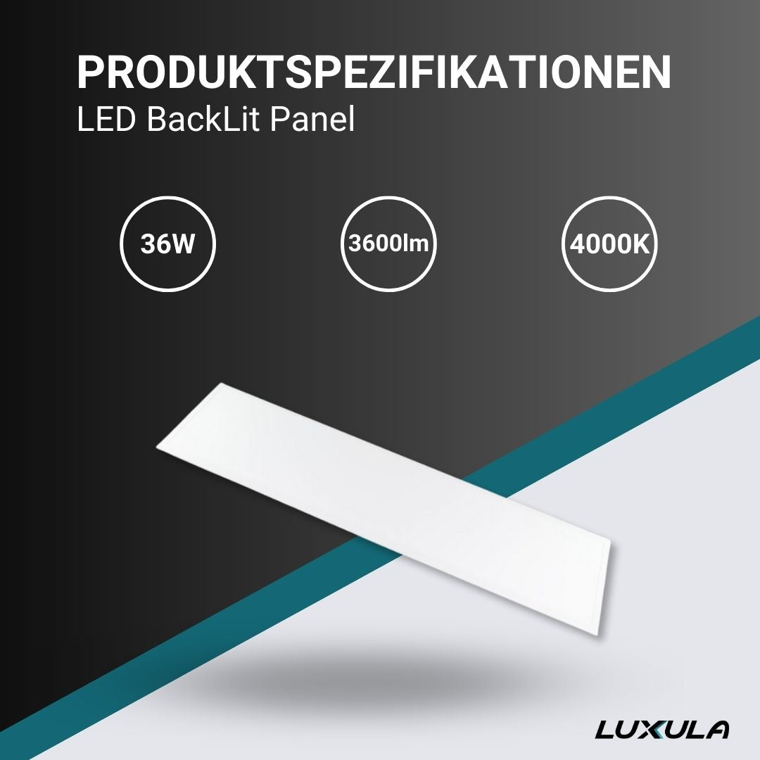 LED-Panel, Backlit, 120x30 cm, 36W, 3600lm, 4000K.