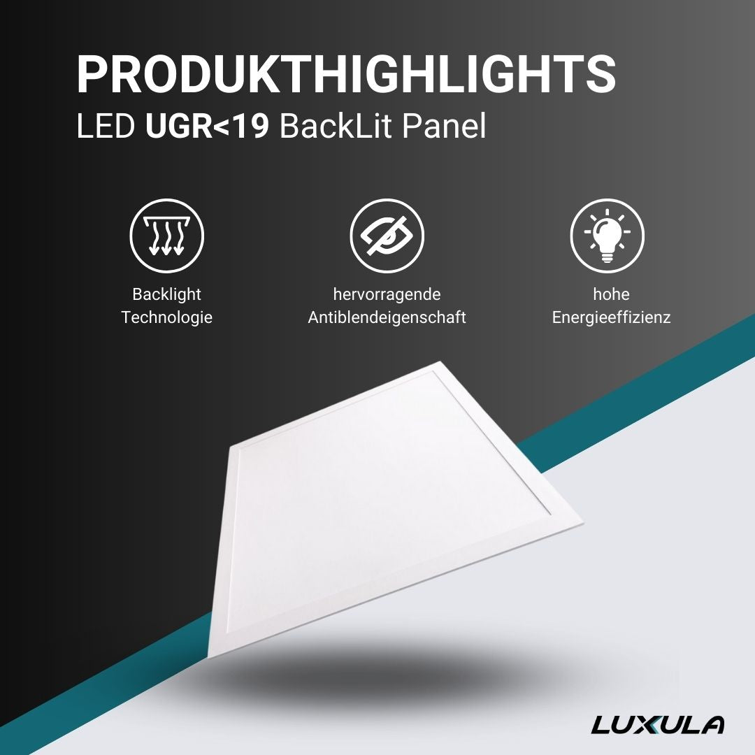 LED BackLit Panel UGR<19, 62x62 cm, inkl Aufbaurahmen, 36W, 3600lm, 4000K.