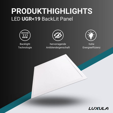 LED BackLit Panel UGR<19, 62x62 cm, inkl Aufbaurahmen, 36W, 3600lm, 4000K.