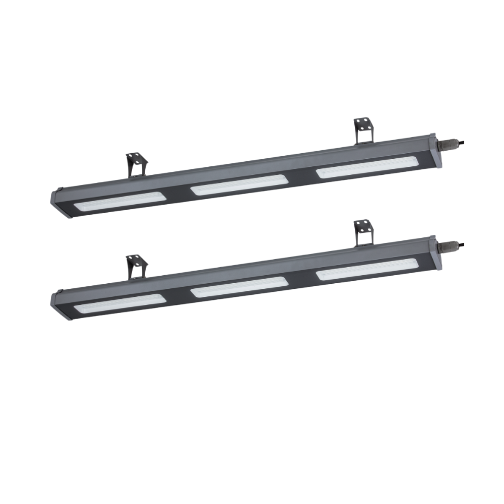 2er Pack LED-Hallenleuchte, linear, 150 W, 18700 lm, 5000 K (neutralweiß), IP65, grau.