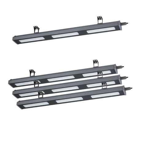 4er Pack LED-Hallenleuchte, linear, 150 W, 18700 lm, 5000 K (neutralweiß), IP65, grau.