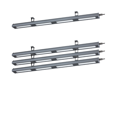 4er Pack LED-Hallenleuchte, linear, 200 W, 25000 lm, 5000 K (neutralweiß), IP65, grau.