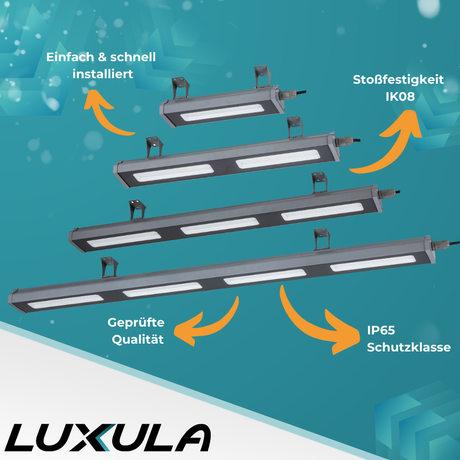 4er Pack LED-Hallenleuchte, linear, 150 W, 18700 lm, 5000 K (neutralweiß), IP65, grau.
