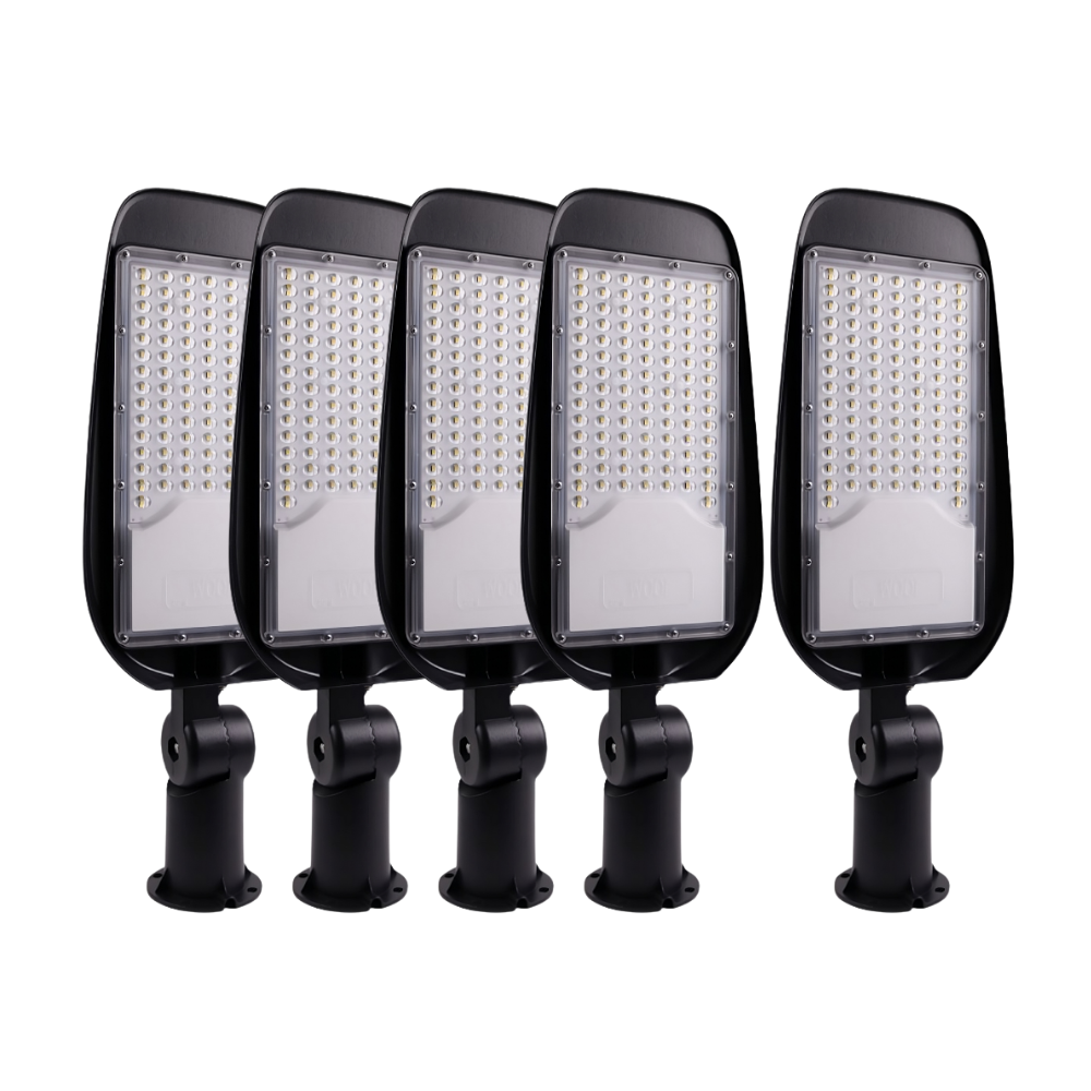 5er Pack LED-Straßenleuchte, Wegeleuchte, 50 W, 5800 lm, 5000 K (neutralweiß), IP65, Ø48-60 mm.