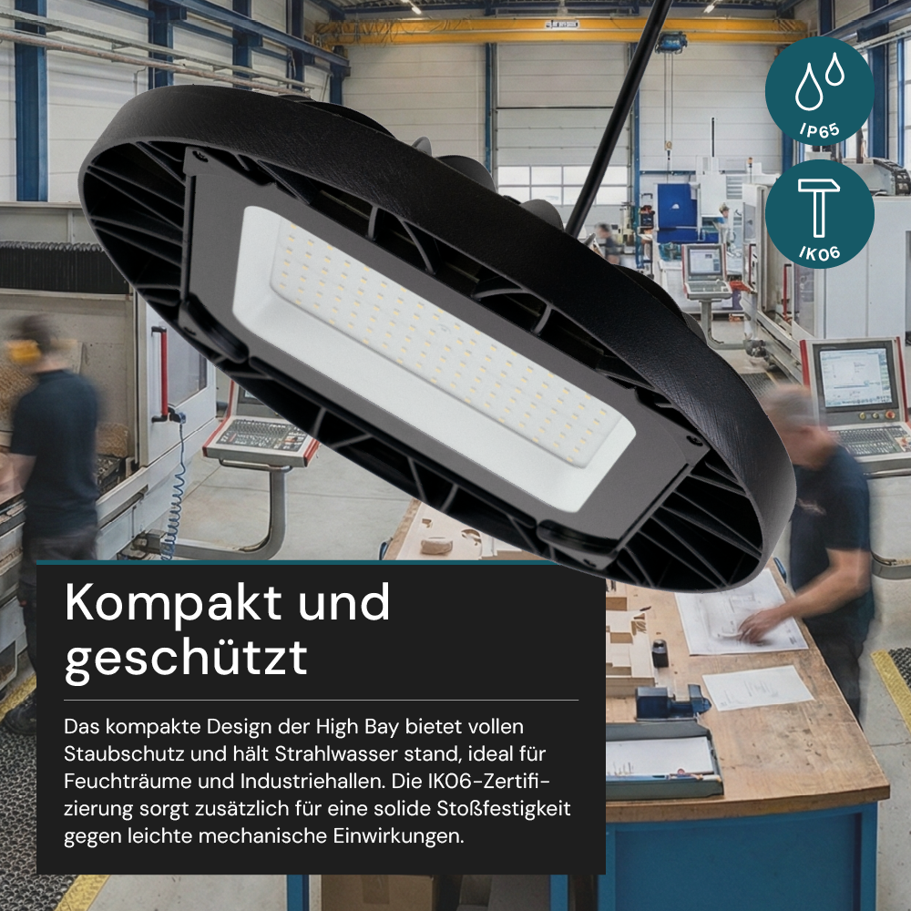 LED-HighBay, UFO, Hallenstrahler, 150 W, 14400 lm, 5000 K (neutralweiß), IP65, Schlagfest
