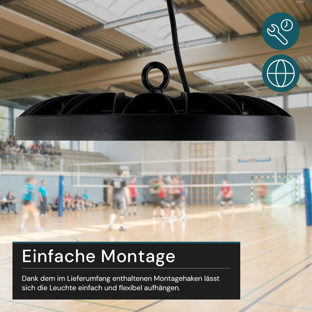 LED-HighBay, UFO, Hallenstrahler, 200 W, 20100 lm, 5000 K (neutralweiß), IP65, Schlagfest