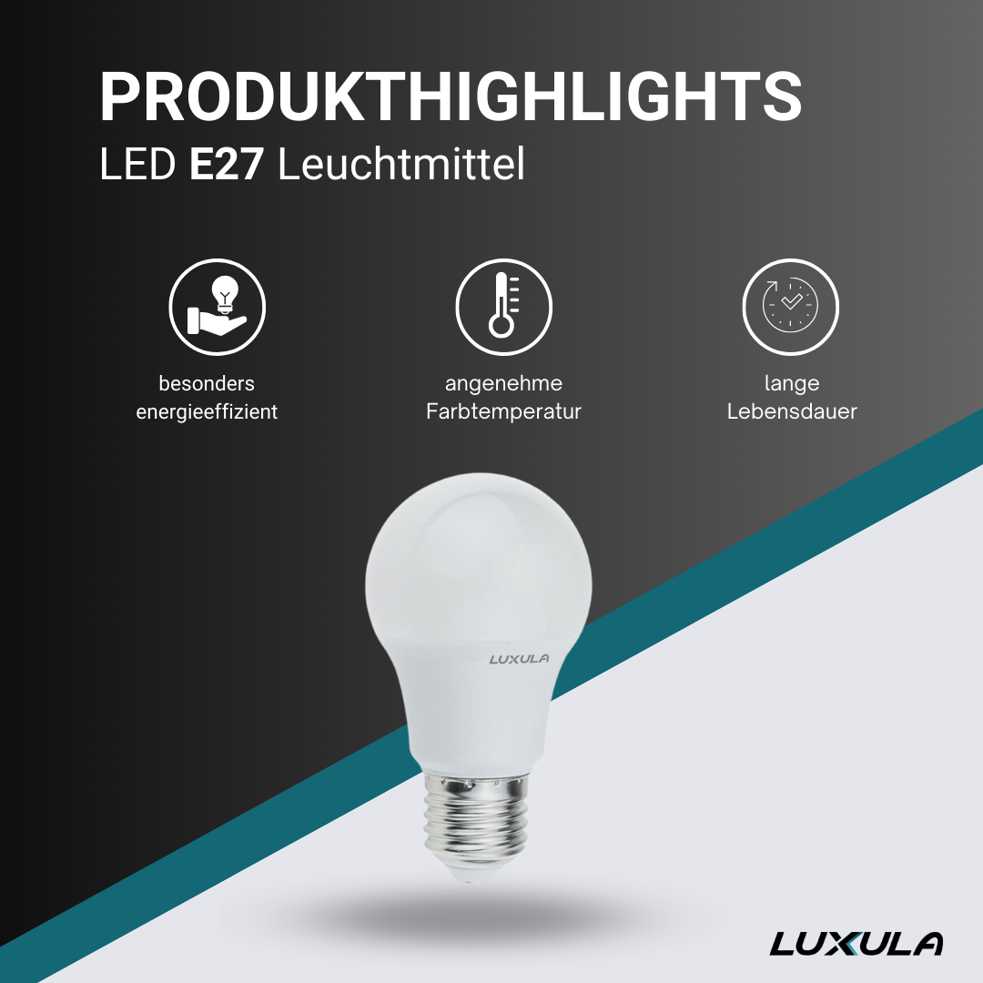 LED Leuchtmittel, E27, A60, 9W, 835lm, 2700K warmweiß.