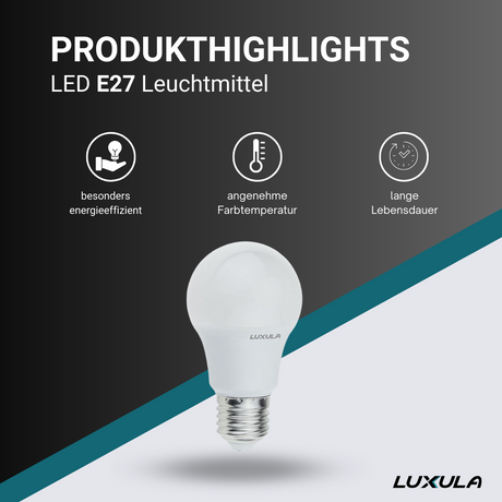 LED Leuchtmittel, E27, A60, 9W, 835lm, 2700K warmweiß.