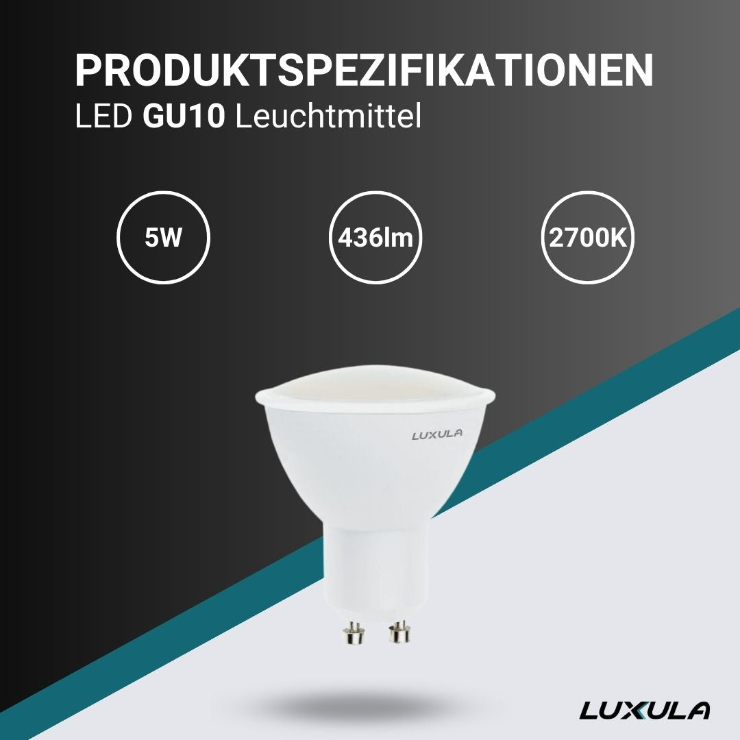 10er Pack LED Leuchtmittel GU10, MR16, 5W, 436lm, 2700K.