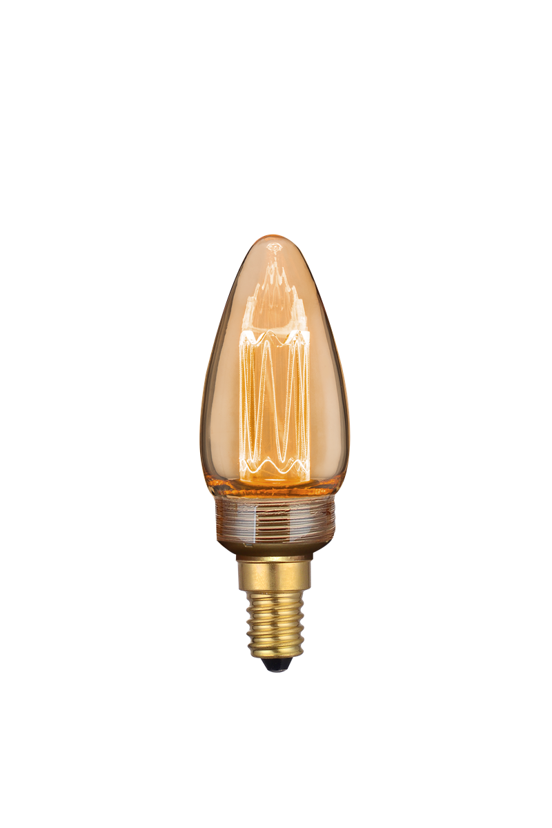LED Filament Leuchtmittel, Vintage Dekoleuchte, Kerze C35, E14, 2.3W, 65lm, 1800K, dimmbar.