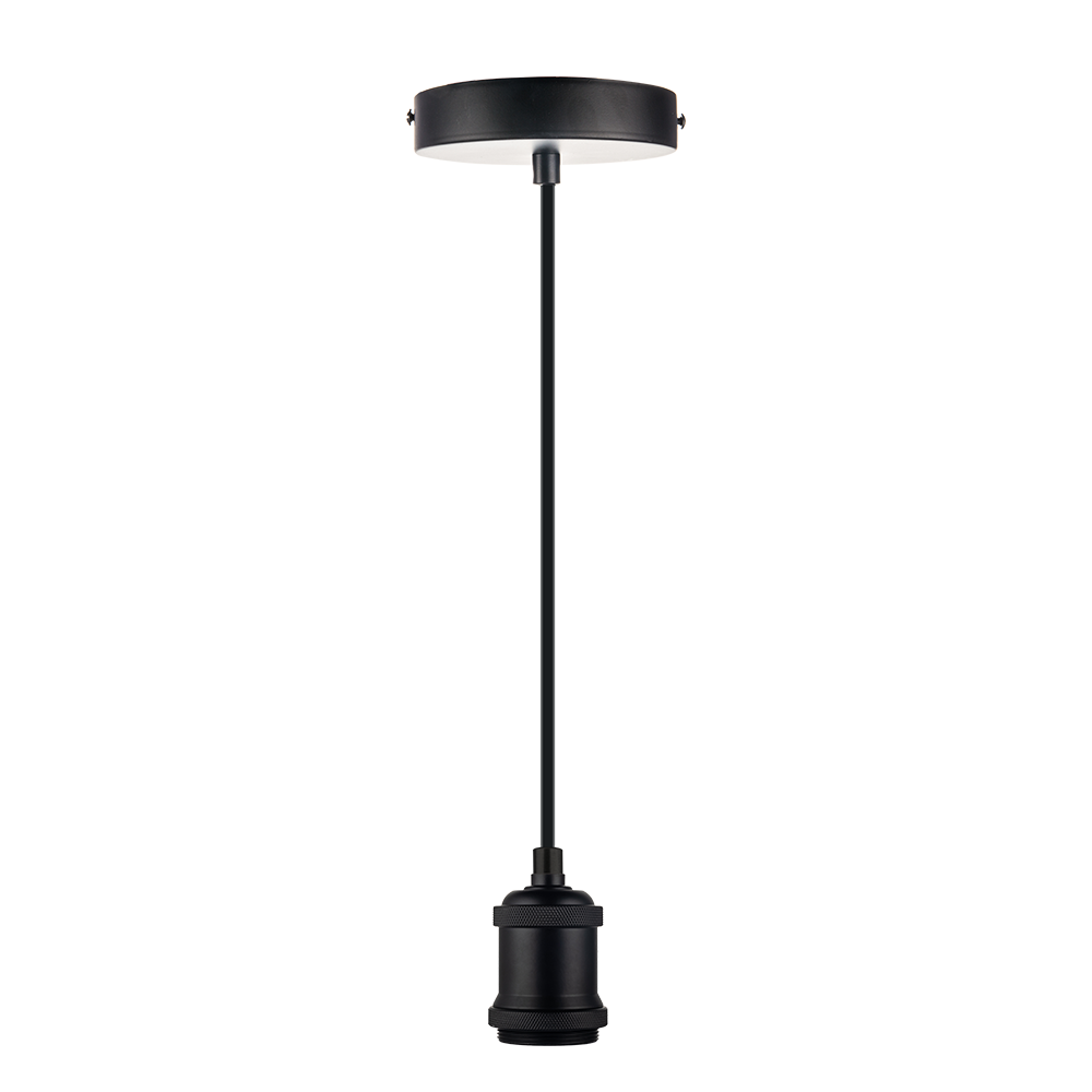 Lampenfassung E27, Metall, schwarz, 1.5 m Textilkabel schwarz, exkl. Leuchtmittel