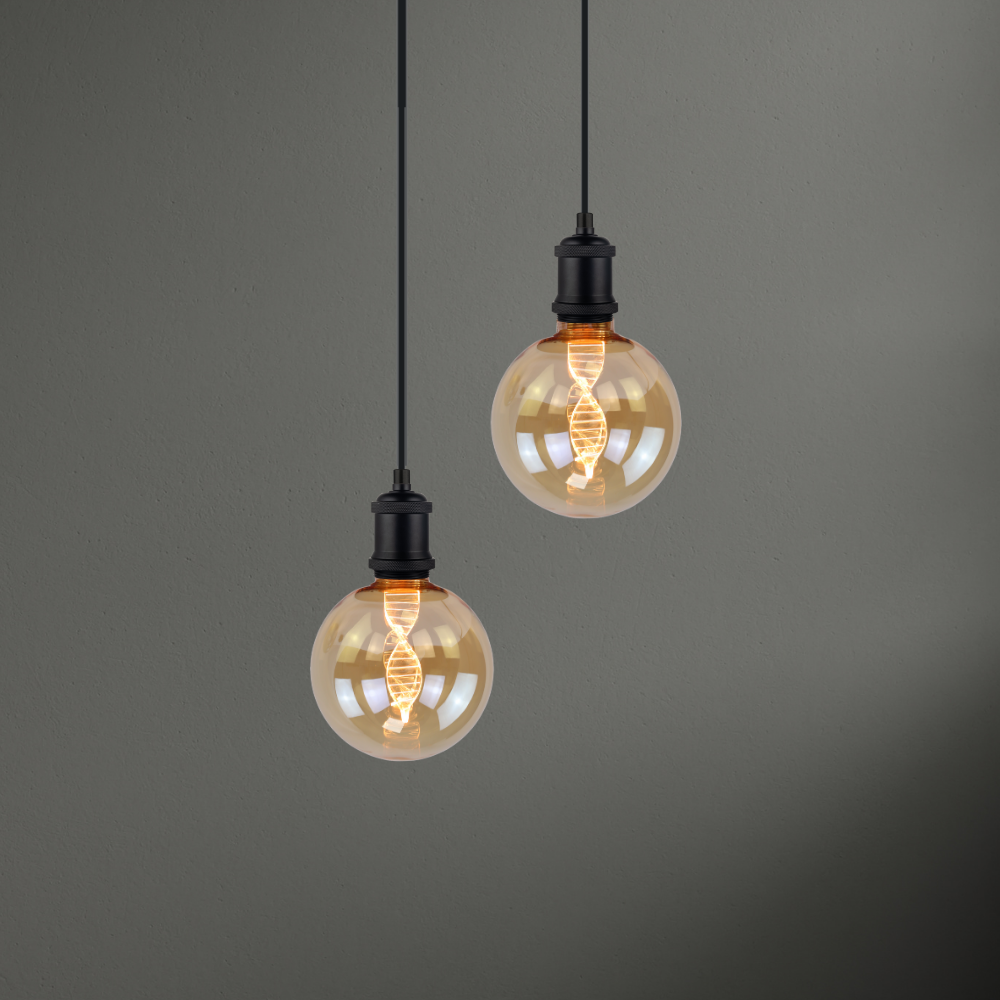 LED Filament Leuchtmittel, inkl schwarzer E27-Fassung mit Textiklkabel, 1,5m, 3.5W, 120lm, 1800K, dimmbar.