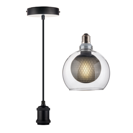 LED Filament Leuchtmittel BUBBLE MESH, inkl schwarzer E27-Fassung mit Textilkabel, 1,5m,  4W, 470lm, 2700K, dimmbar.