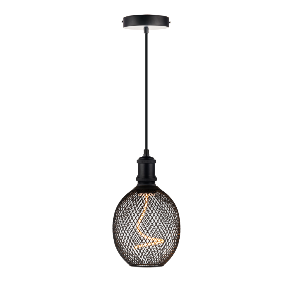 LED Filament Leuchtmittel Vintage MESH, inkl schwarzer E27-Fassung mit Textilkabel 1,5m, 4.9W, 200lm, 1800K, dimmbar.