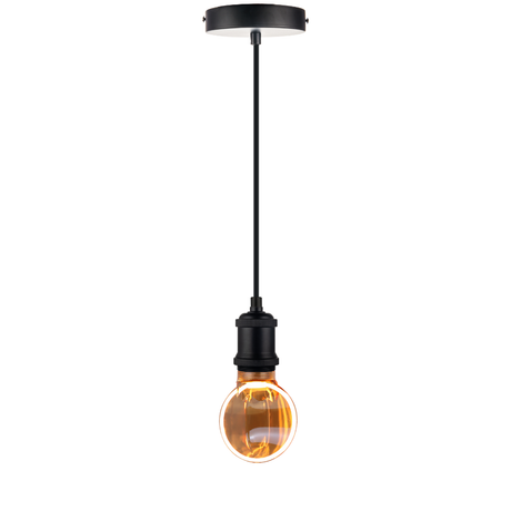 LED Filament Leuchtmittel CIRCLE Amber, inkl schwarzer E27-Fassung mit Textilkabel 1,5m, 4W, 200lm, 1800K, dimmbar.
