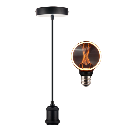 LED Filament Leuchtmittel CIRCLE Smoke, inkl schwarzer E27-Fassung mit Textilkabel 1,5m, 4W, 100lm, 1800K, dimmbar.