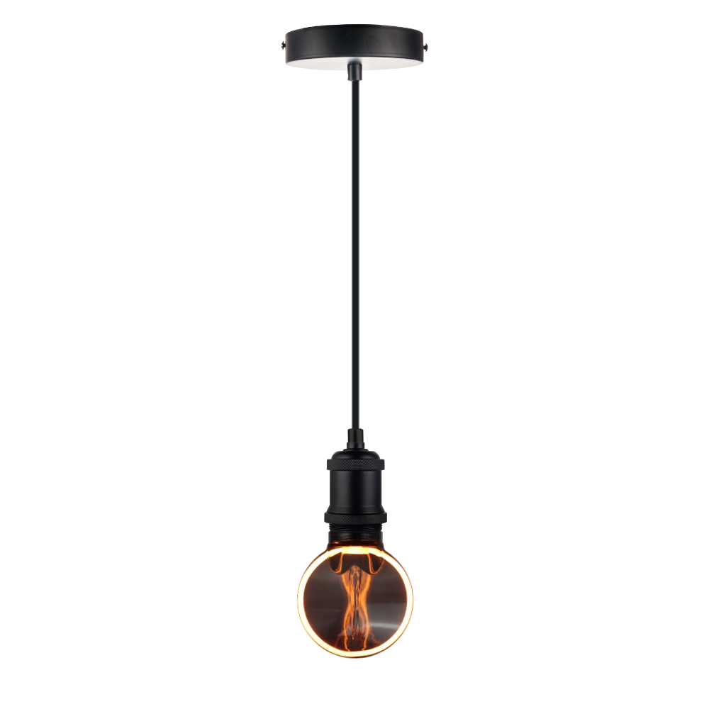 LED Filament Leuchtmittel CIRCLE Smoke, inkl schwarzer E27-Fassung mit Textilkabel 1,5m, 4W, 100lm, 1800K, dimmbar.
