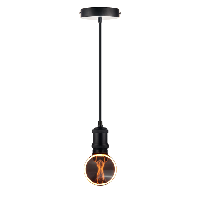 LED Filament Leuchtmittel CIRCLE Smoke, inkl schwarzer E27-Fassung mit Textilkabel 1,5m, 4W, 100lm, 1800K, dimmbar.