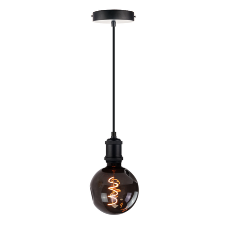 LED Filament Leuchtmittel CALDERA Smoke, inkl schwarzer E27-Fassung mit Textilkabel, 4W, 40lm, 1800K, dimmbar.