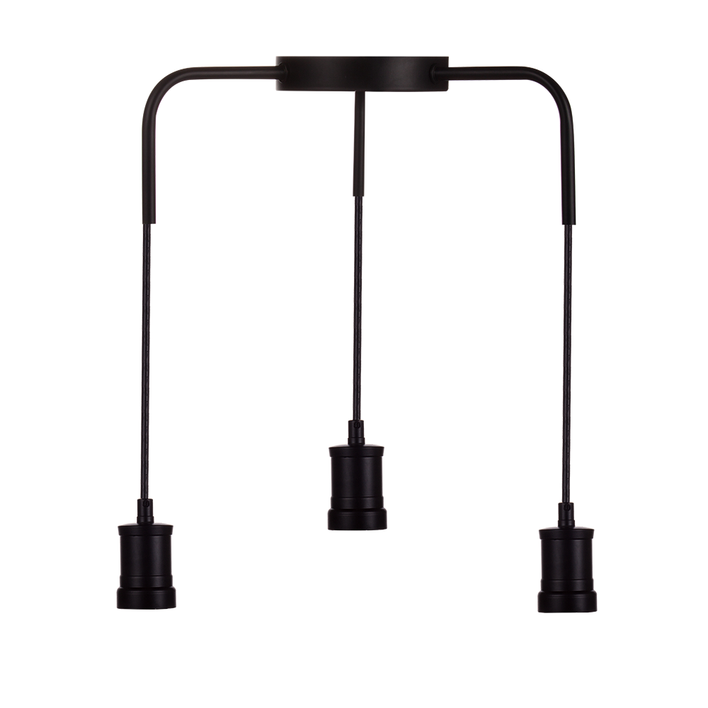 Hängeleuchte 3-Fach, E27, INDUSTRIAL, Metall, schwarz, Textilkabel schwarz, exkl. Leuchtmittel