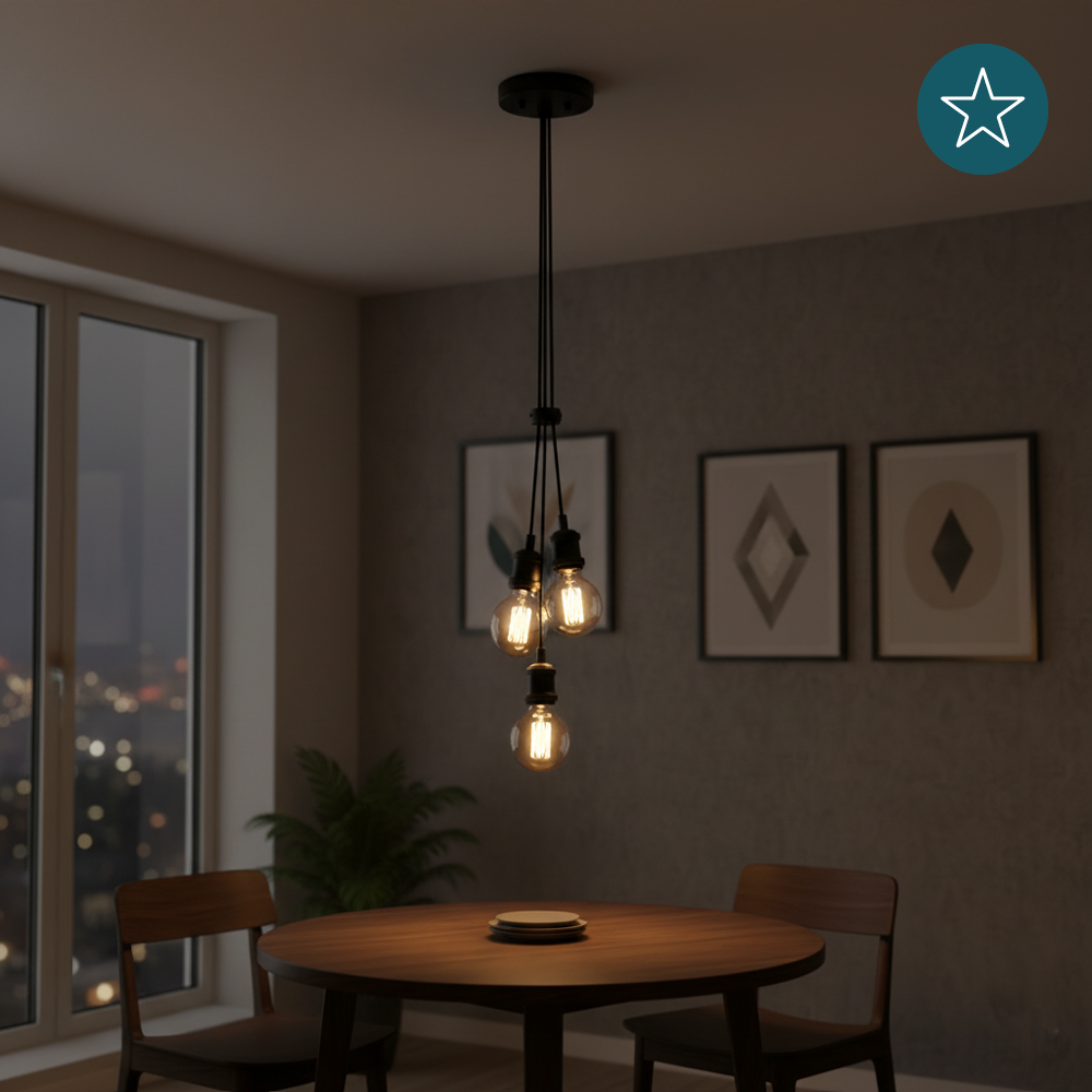 Hängeleuchte 3-Fach, E27, AVOCADO, Metall, schwarz, Textilkabel schwarz, exkl. Leuchtmittel