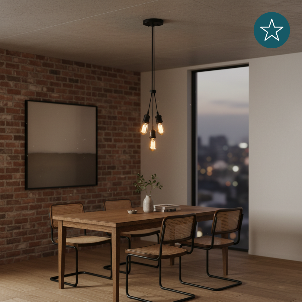 Hängeleuchte 3-Fach, E27, AVOCADO, Metall, schwarz, Textilkabel schwarz, exkl. Leuchtmittel