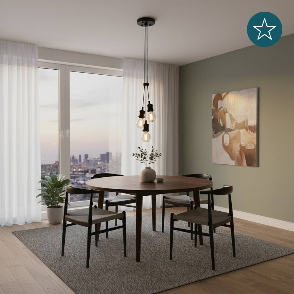 Hängeleuchte 3-Fach, E27, AVOCADO, Metall, schwarz, Textilkabel schwarz, exkl. Leuchtmittel