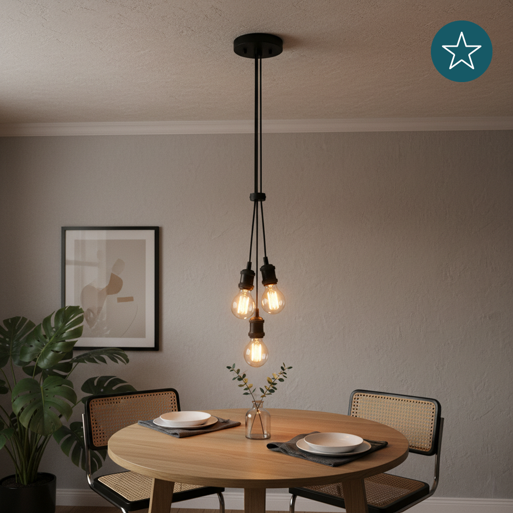 Hängeleuchte 3-Fach, E27, AVOCADO, Metall, schwarz, Textilkabel schwarz, exkl. Leuchtmittel