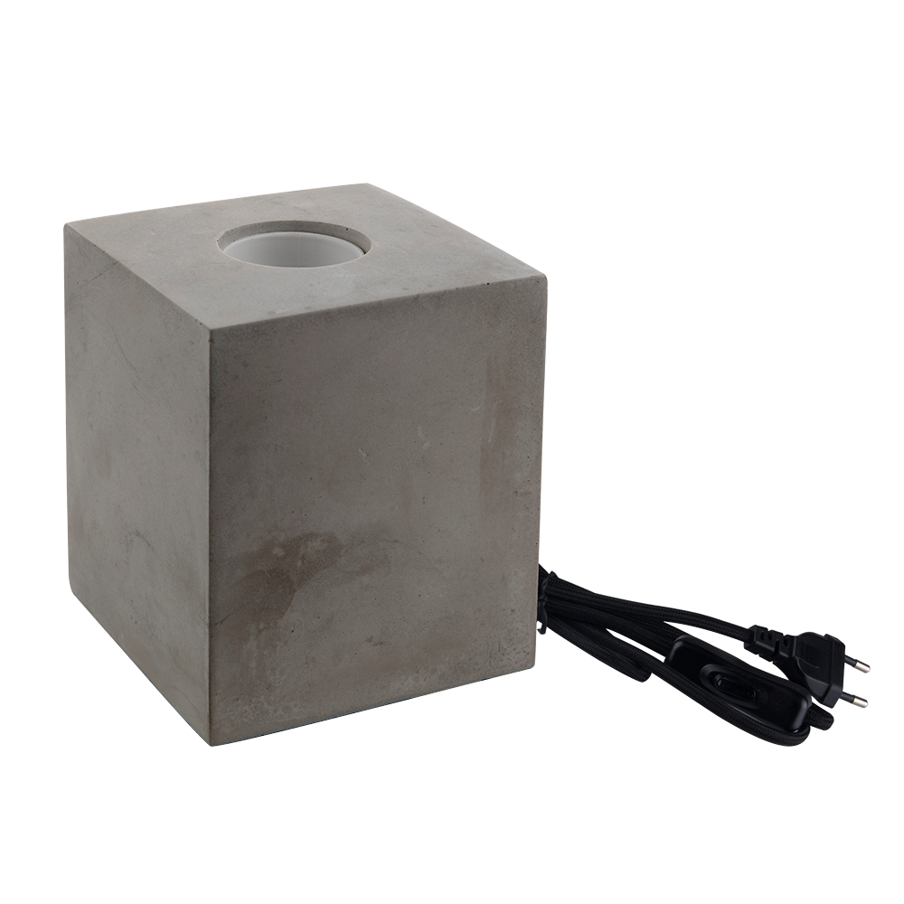 Tischleuchte E27, CUBE, Metall zementoptik, Textilkabel mit Schalter, exkl. Leuchtmittel