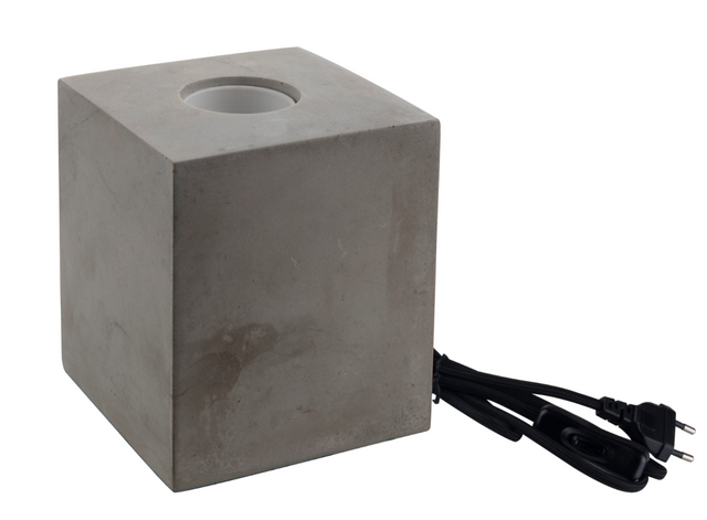 Tischleuchte E27, CUBE, Metall zementoptik, Textilkabel mit Schalter, exkl. Leuchtmittel.