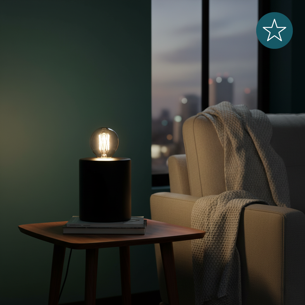 Tischleuchte E27, JAR, Metall schwarz, Textilkabel mit Schalter, exkl. Leuchtmittel