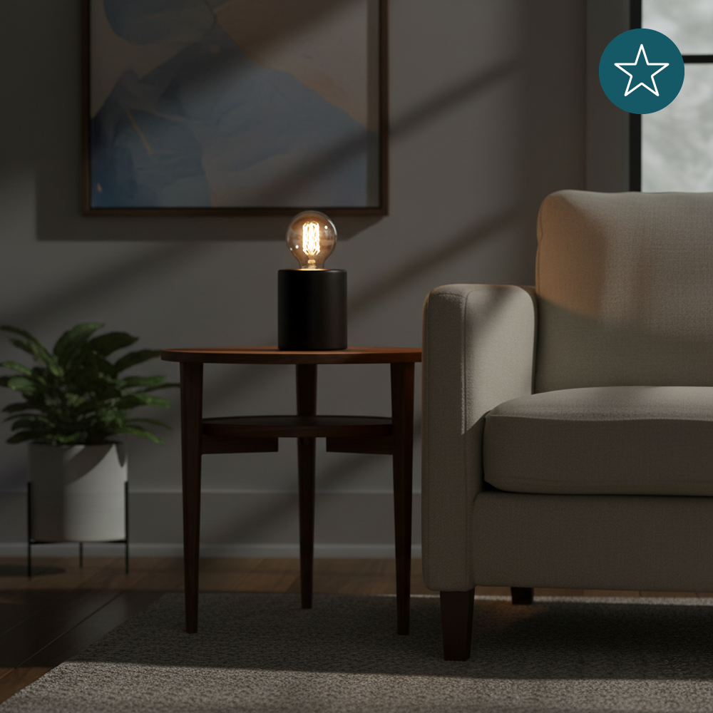 Tischleuchte E27, JAR, Metall schwarz, Textilkabel mit Schalter, exkl. Leuchtmittel