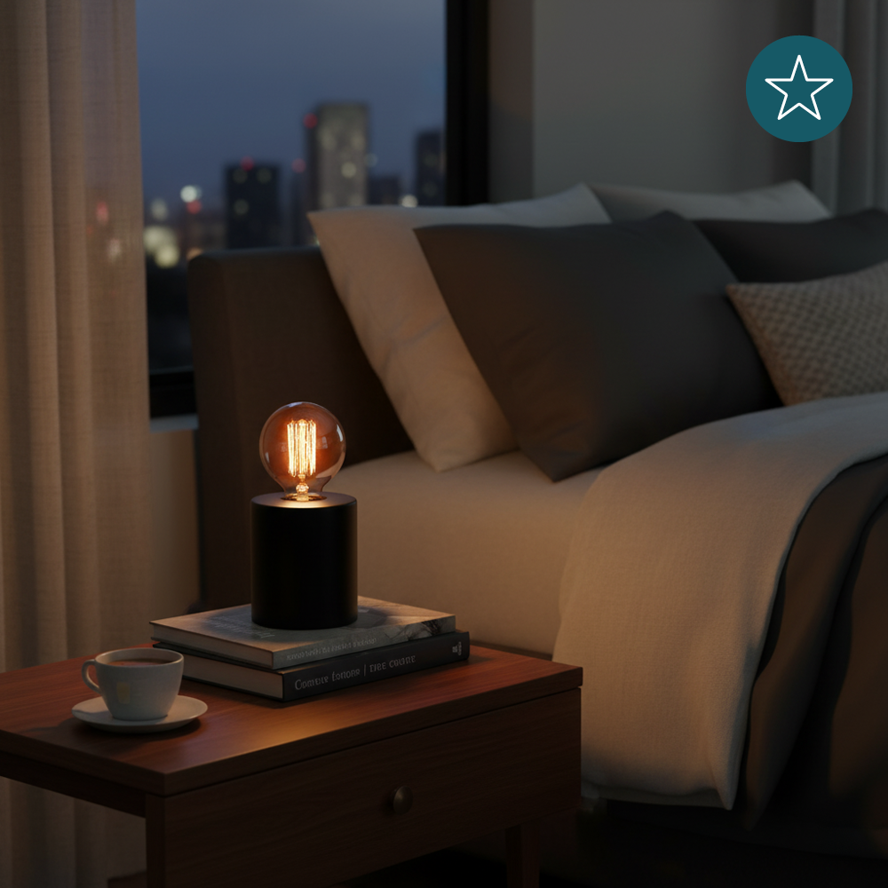 Tischleuchte E27, JAR, Metall schwarz, Textilkabel mit Schalter, exkl. Leuchtmittel