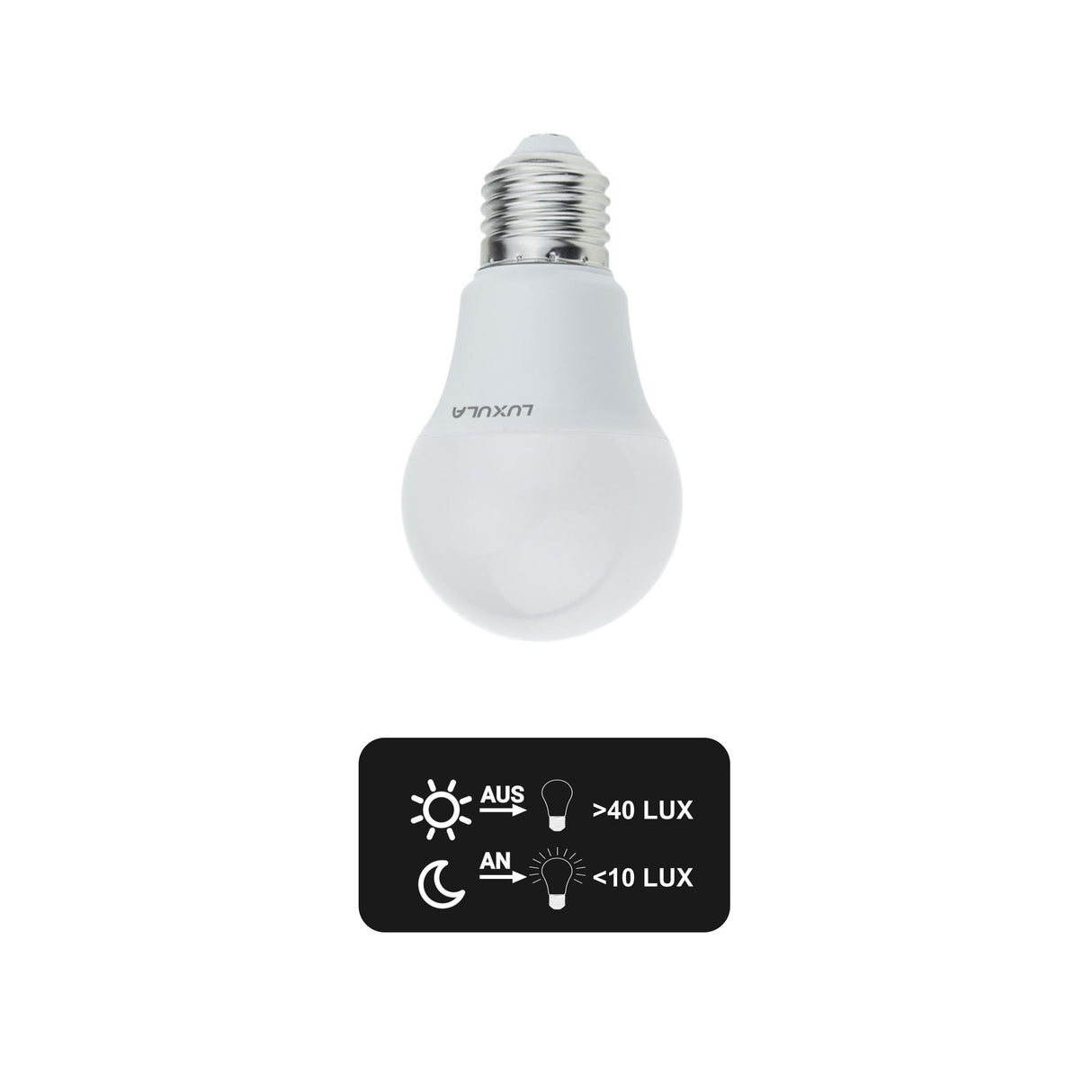 LED Leuchtmittel mit Dämmerungs-Sensor, E27, A60, 9W, 830lm, 2700K.