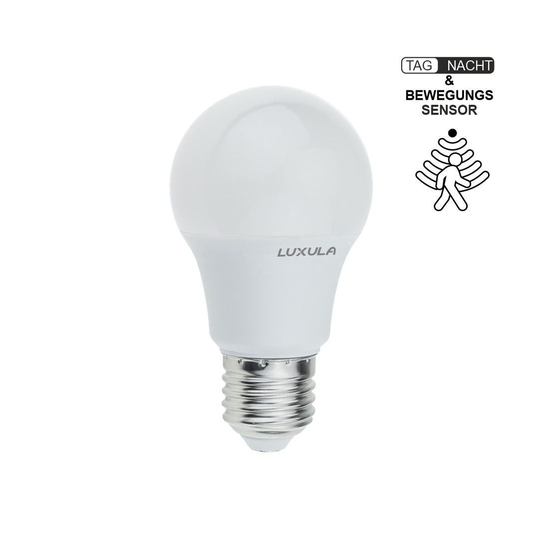 LED Leuchtmittel mit Dämmerungs und Bewegungs-Sensor, E27, A60, 9W, 911lm, 2700K.