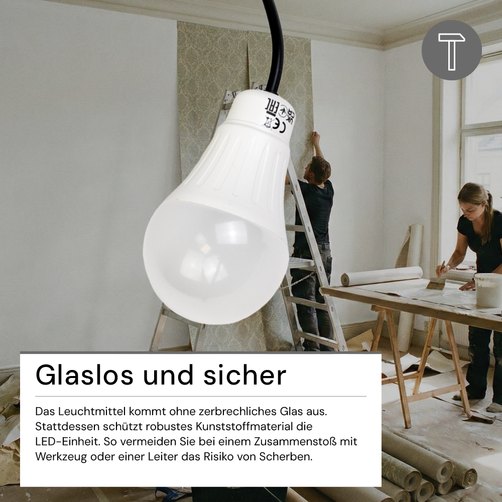 LED Renovierungslampe, 9W, 806lm, 4000K, mit Kabel und Klemme