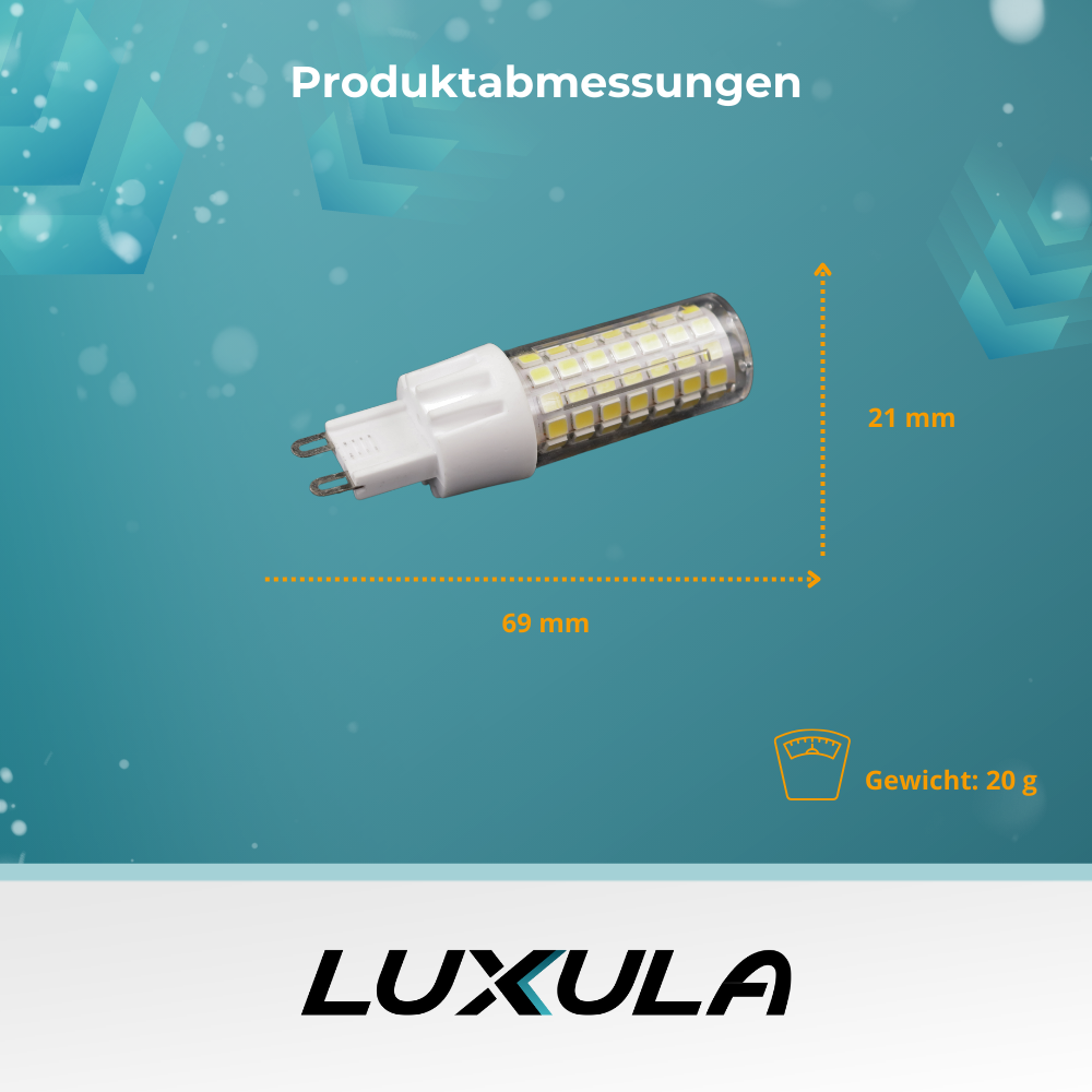 LED-Leuchtmittel, G9, dimmbar, 7 W, 700 lm, 2800 K (warmweiß), 240°, AC 220-240V.