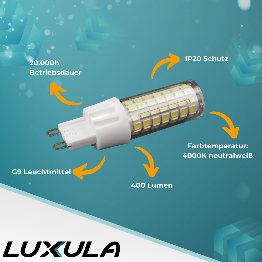 LED-Leuchtmittel, G9, dimmbar, 7 W, 700 lm, 4000 K (neutralweiß), 240°, AC 220-240V.