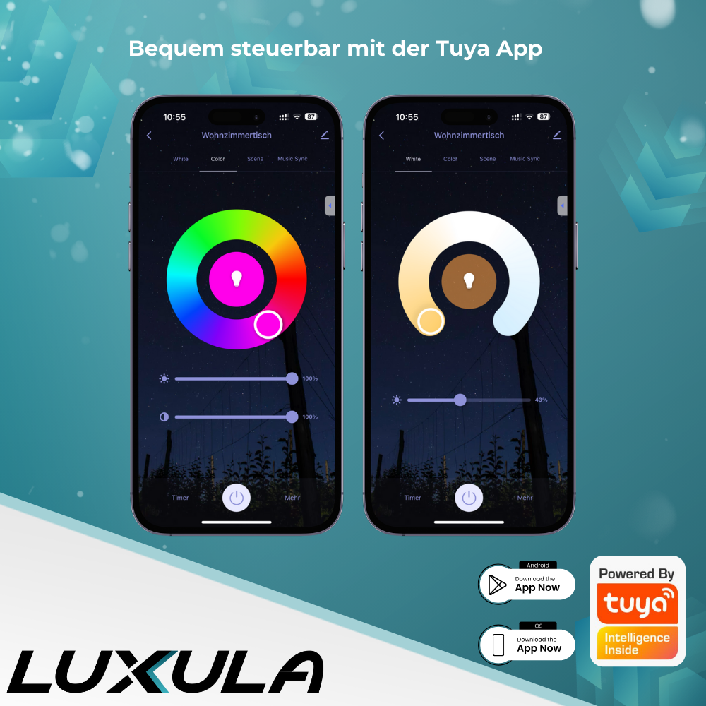 LED RGB+CCT Leuchtmittel, E14, Kerze B37, 5W, 464lm, SMART, Tuya App steuerbar, Kerze.