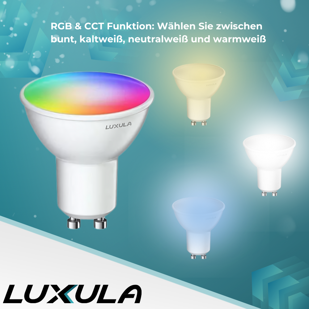 LED RGB+CCT Leuchtmittel, GU10, MR16, 5W, 387lm, SMART, Tuya App steuerbar.