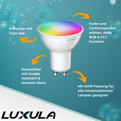 LED RGB+CCT Leuchtmittel, GU10, MR16, 5W, 387lm, SMART, Tuya App steuerbar.