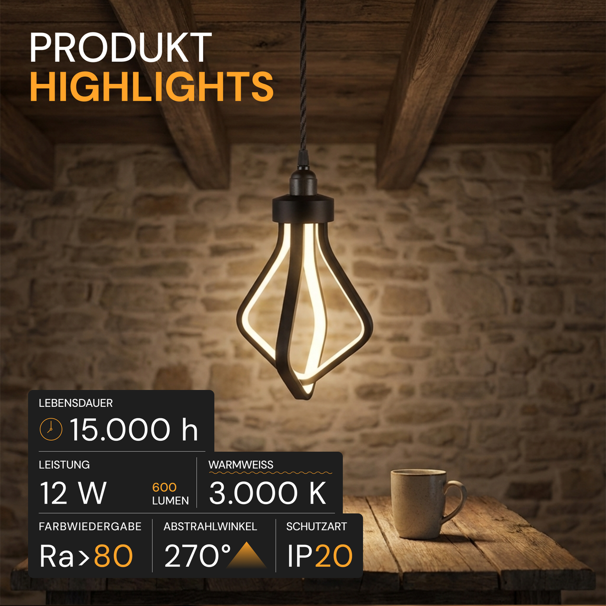 LED-Leuchtmittel, 12 W, 600 lm, 3.000 K, E27, Modernes Design, Dekobeleuchtung