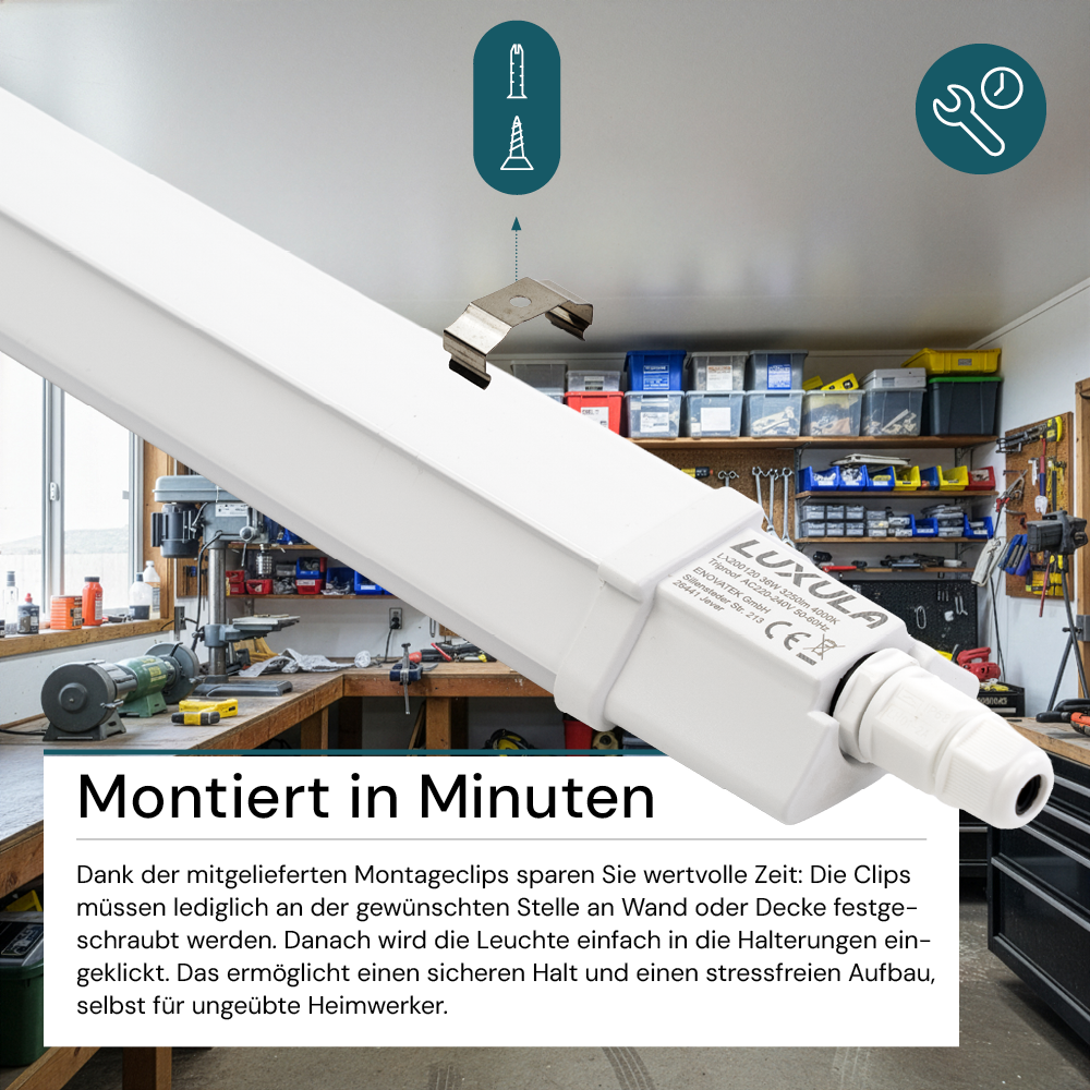 5er Set LED Feuchtraumleuchte, 36W, 3250lm, 4000K, 1200mm, IP65, mit Quick Connector