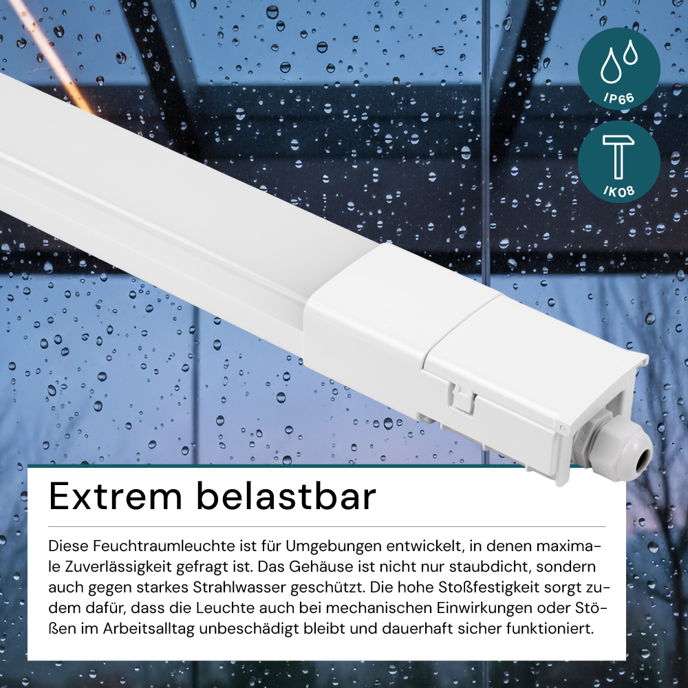 LED Feuchtraumleuchte, 120 cm, 32 W, 3616 lm, 4000 K (neutralweiß), IP66, durchschleifbar, Fast Connector