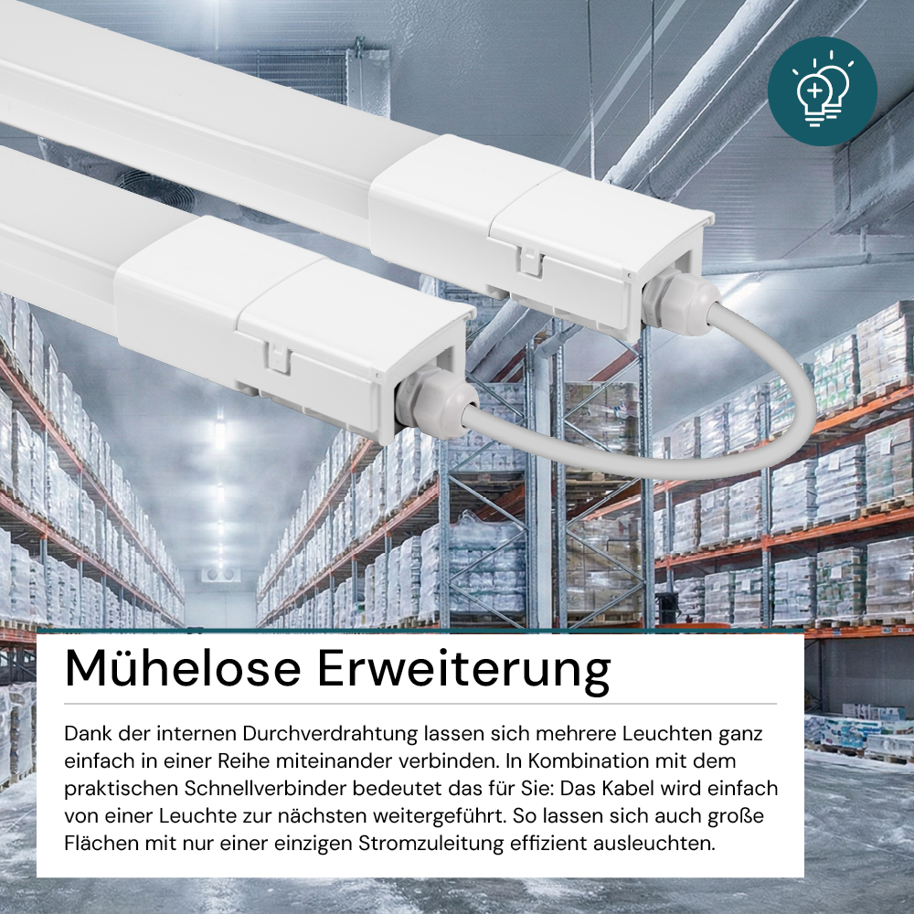 LED Feuchtraumleuchte, 120 cm, 32 W, 3616 lm, 4000 K (neutralweiß), IP66, durchschleifbar, Fast Connector