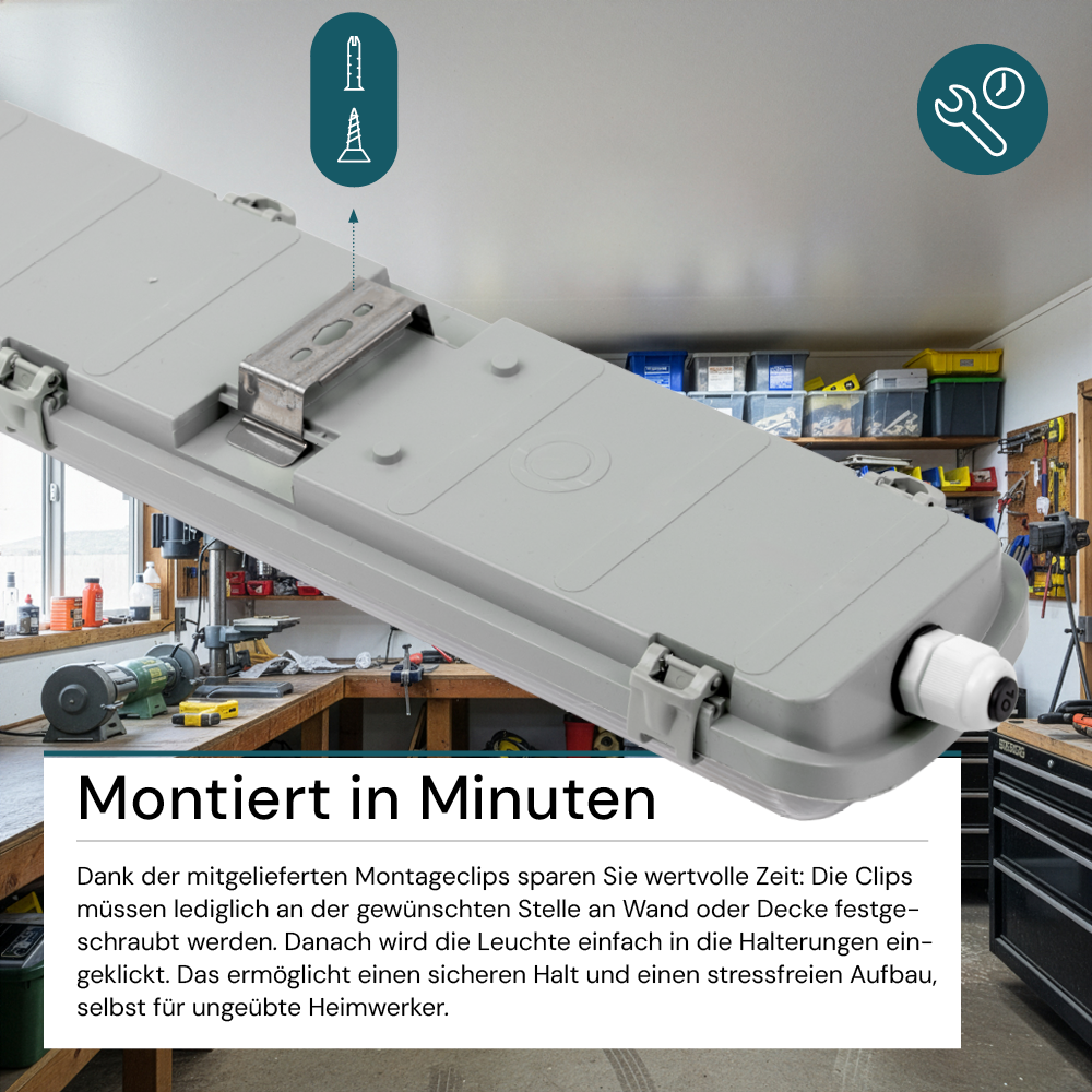 LED Wannenleuchte 120 cm, inkl 2x18W LED-Röhren T8, durchschleifbar, 4000K, IP65, IK08