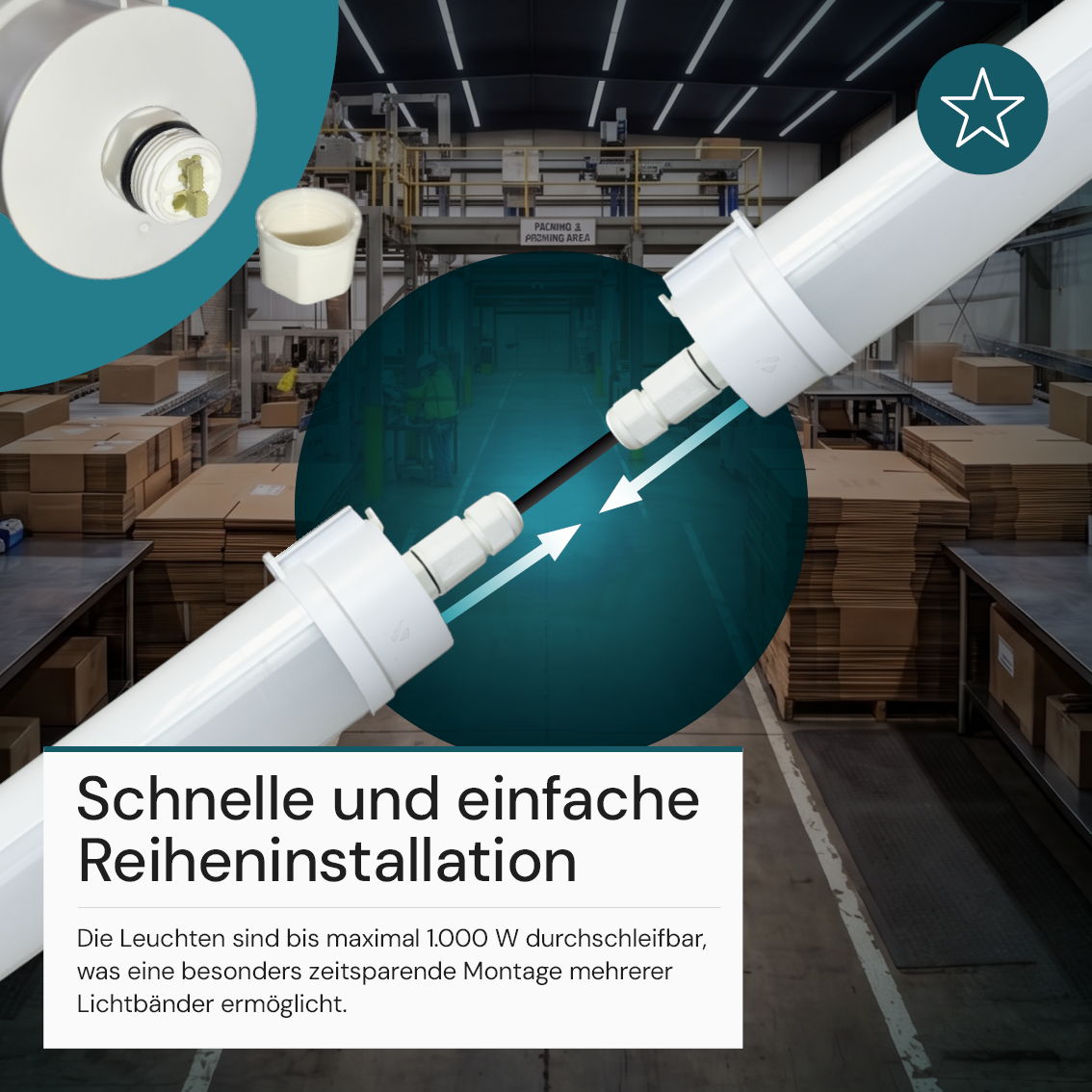 LED Feuchtraumleuchte, 60 cm, 20W-16W-12W einstellbar, max. 2447 lm, 3CCT,IP65, IK08, rund, durchschleifbar.